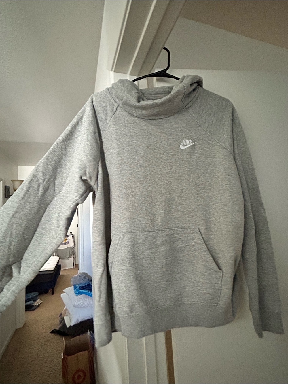 Nike Light Gray Pullover Hoodie Scoop Neck with Front Pocket
